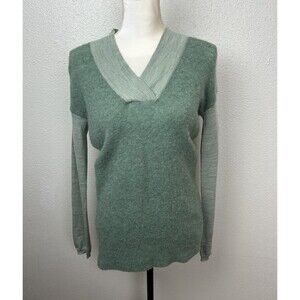 Moth Anthropologie Wool Blend V Neck Two Tone Teal Pullover Sweater -Size XS